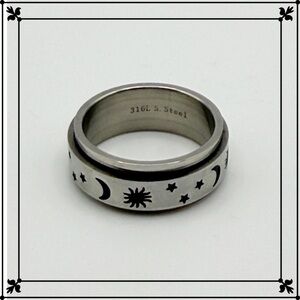 Stainless Steel Celestial Spinner Ring Band - Size 8